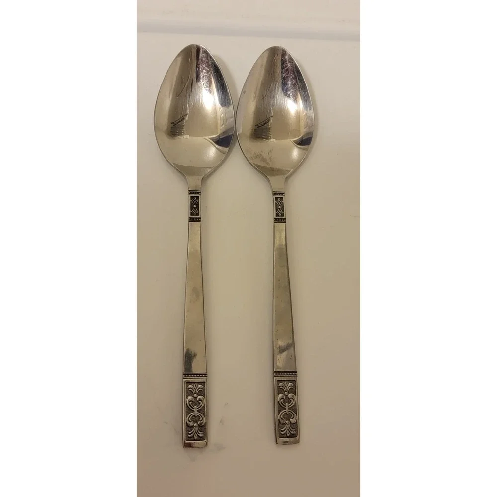 2 Imperial International CORTINA Serving‎ Spoons Stainless Japan 8 1/8